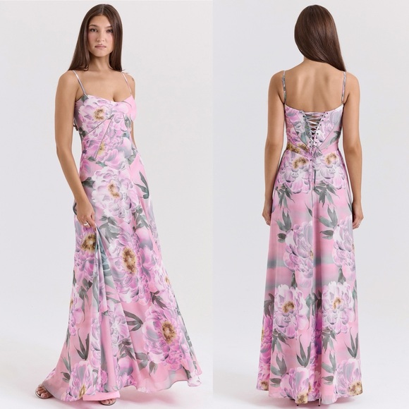 House of CB Seren Pink‎ Floral Floral Lace Back Maxi Dress NWOT Size L D-DD - Picture 14 of 16
